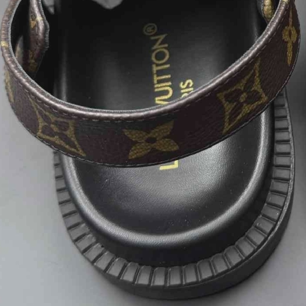 Louis Vuitton Brown Monogram Leather Adjustable Strap Sandals with Gold LV - Picture 8 of 13